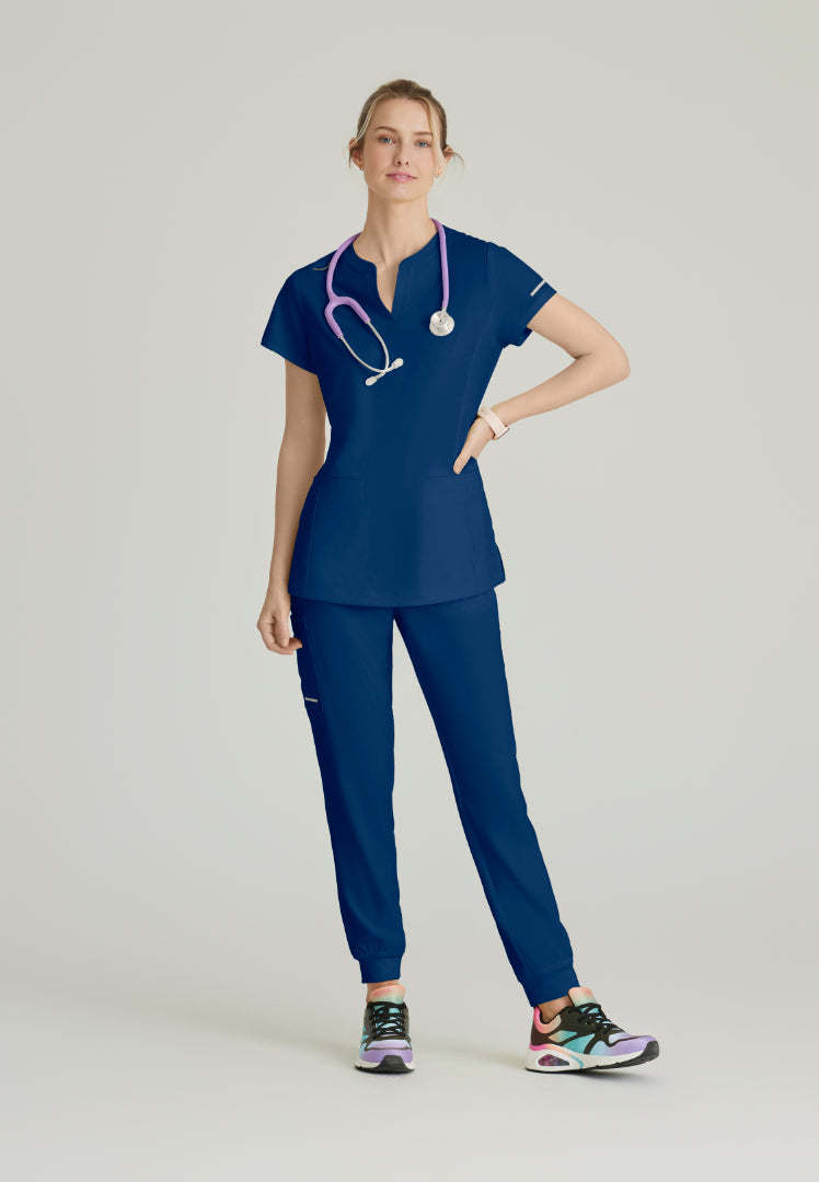 Sketchers™ "Coast" Banded Collar Scrub Top - Navy