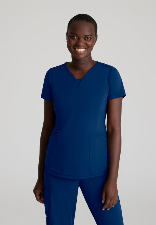 Serene 3-Pocket V-Neck Top - Navy