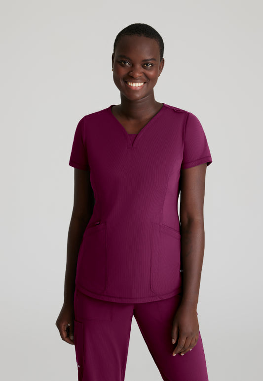 Serene 3-Pocket V-Neck Top - Wine