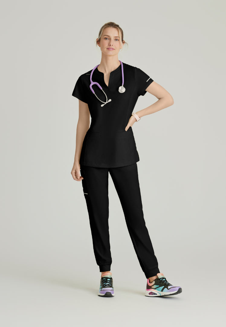 Sketchers™ "Coast" Banded Collar Scrub Top - Black