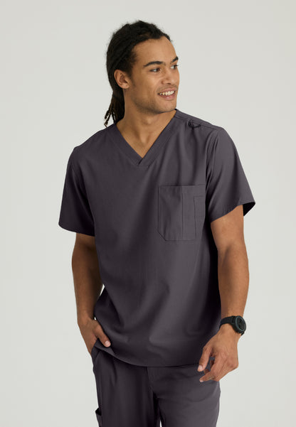 Structure 1-Pocket V-Neck Scrub Top - Pewter