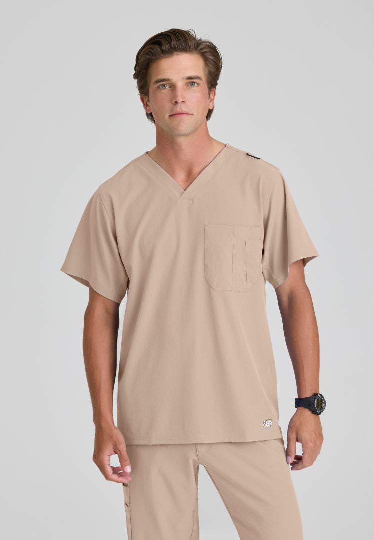 Blusa médica con cuello en V y un bolsillo Structure - Caqui 