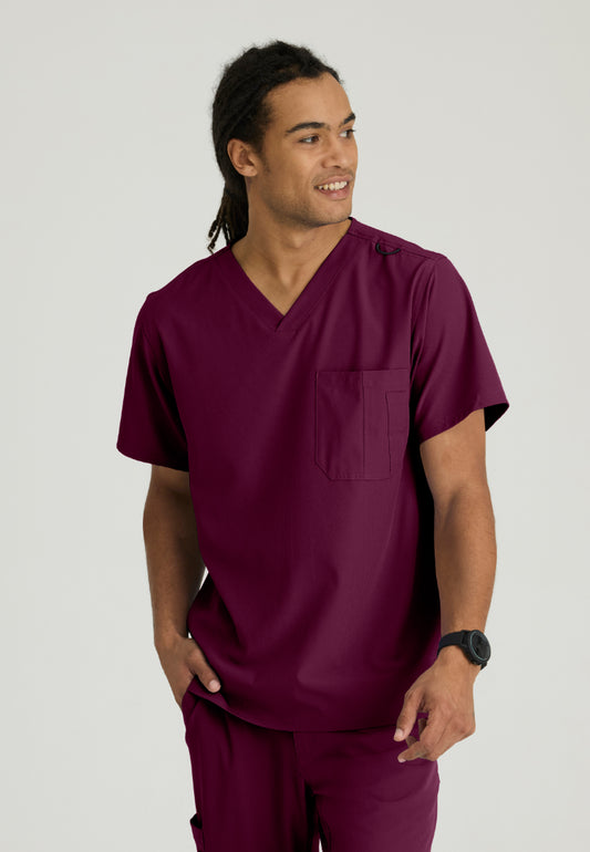Structure 1-Pocket V-Neck Scrub Top - Wine