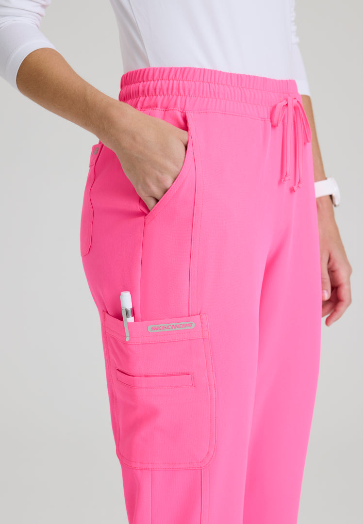 Pocket detail view of Skeckers Passion Pink SKP623 scrub pants with a white background