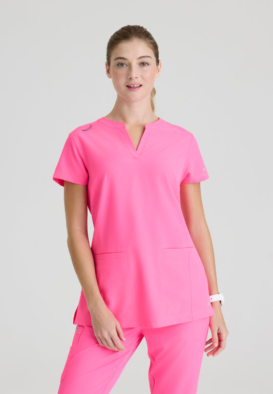 Coast Banded Collar Scrub Top - Passion Pink
