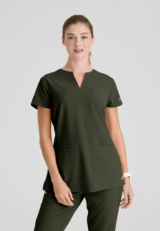 Coast Banded Collar Scrub Top - Olive