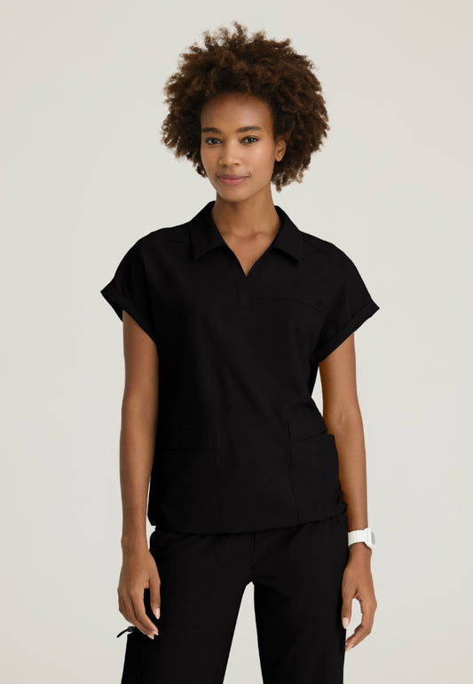 Charlie Shirt Collar Dolman Scrub Top - Black