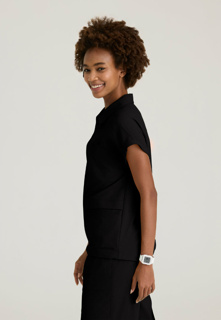 Charlie Shirt Collar Dolman Scrub Top - Black