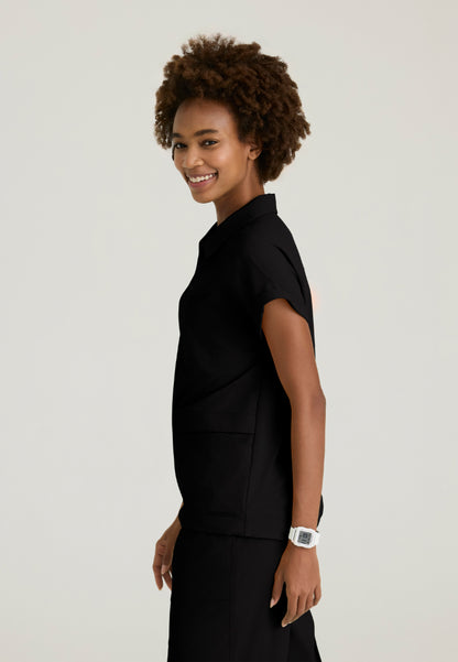 Charlie Shirt Collar Dolman Scrub Top - Black