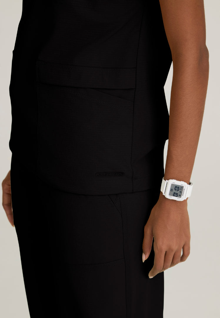 Charlie Shirt Collar Dolman Scrub Top - Black