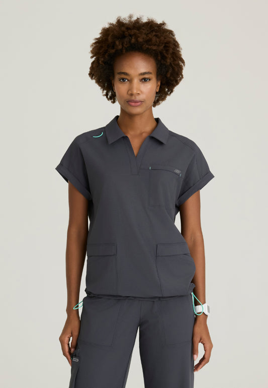 Charlie Shirt Collar Dolman Scrub Top - Pewter
