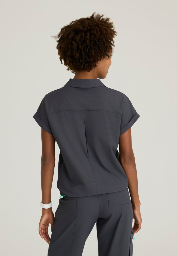 Charlie Shirt Collar Dolman Scrub Top - Pewter