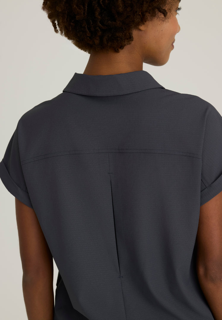 Charlie Shirt Collar Dolman Scrub Top - Pewter