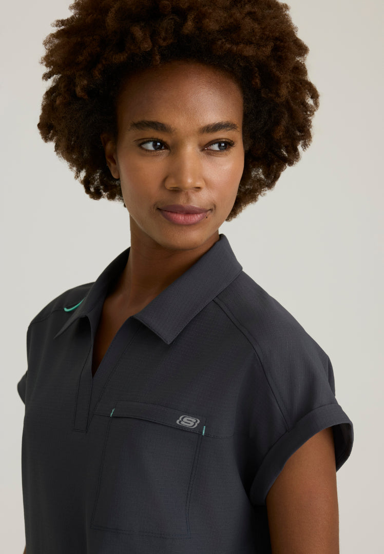 Charlie Shirt Collar Dolman Scrub Top - Pewter