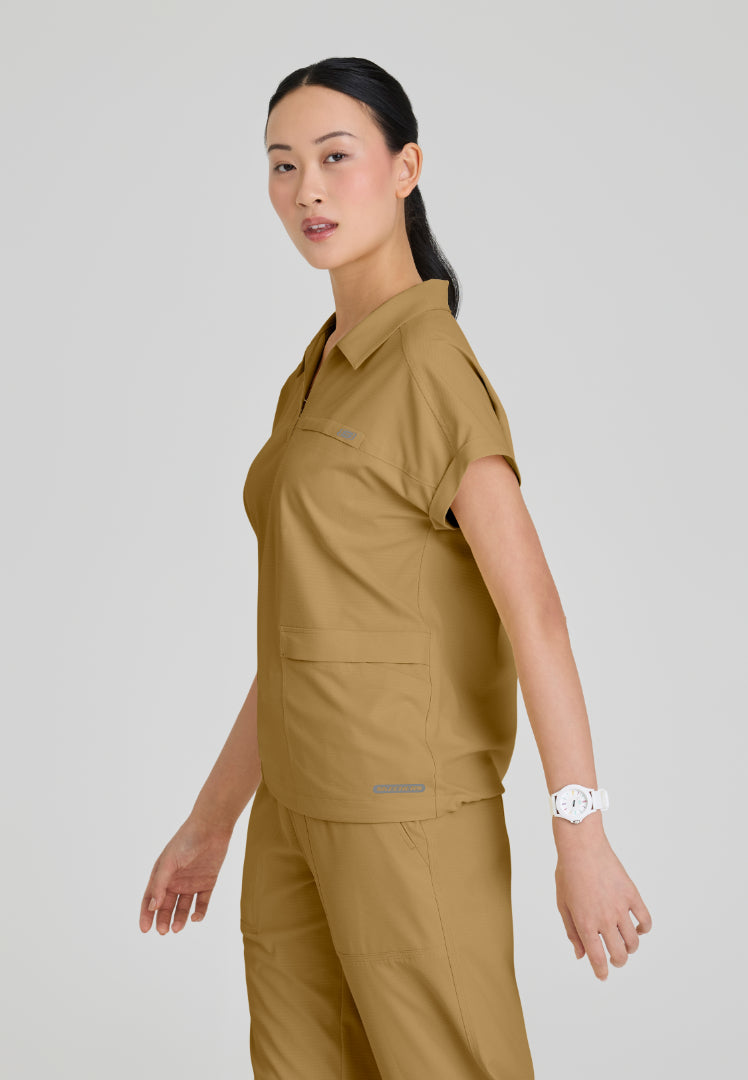 Charlie Shirt Collar Dolman Scrub Top - Duffle