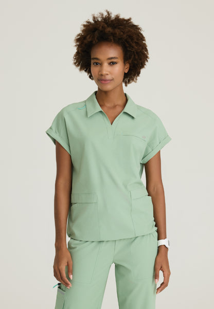 Charlie Shirt Collar Dolman Scrub Top - Field Green
