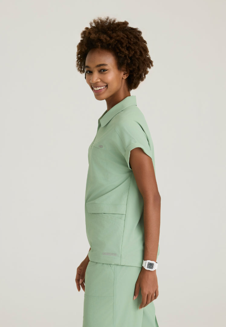 Charlie Shirt Collar Dolman Scrub Top - Field Green
