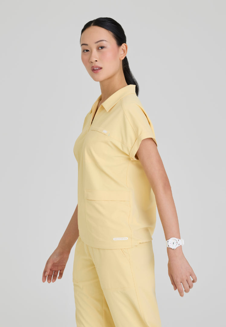 Charlie Shirt Collar Dolman Scrub Top - Soft Citrine