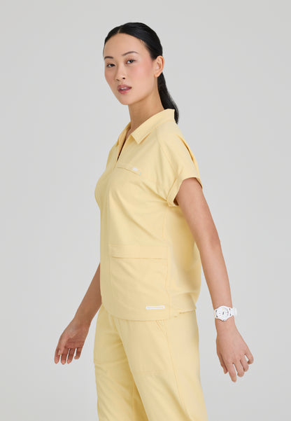 Charlie Shirt Collar Dolman Scrub Top - Soft Citrine