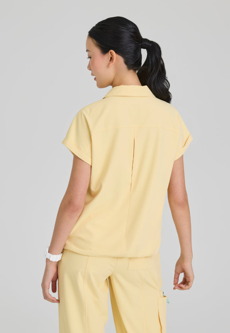 Charlie Shirt Collar Dolman Scrub Top - Soft Citrine