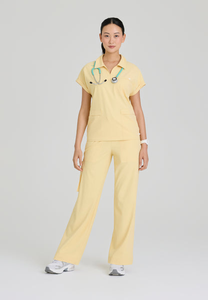 Charlie Shirt Collar Dolman Scrub Top - Soft Citrine