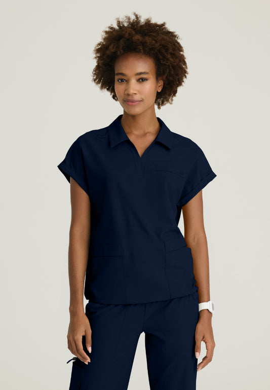 Charlie Shirt Collar Dolman Scrub Top - Navy