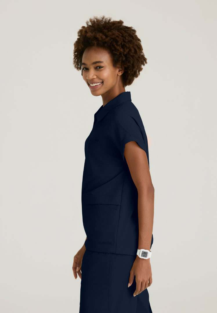 Charlie Shirt Collar Dolman Scrub Top - Navy