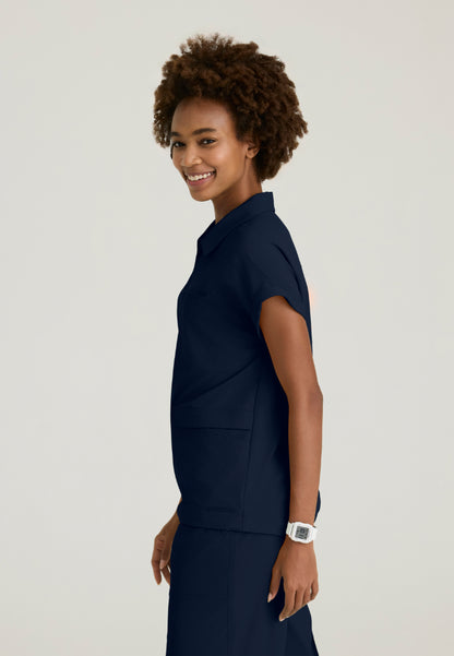 Charlie Shirt Collar Dolman Scrub Top - Navy