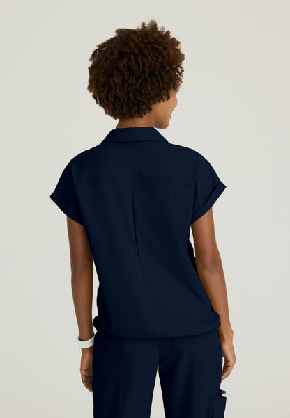 Charlie Shirt Collar Dolman Scrub Top - Navy