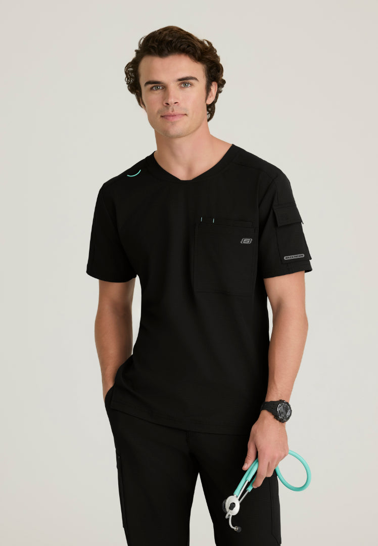 Station 3-Pocket Round Neck Scrub Top - Black