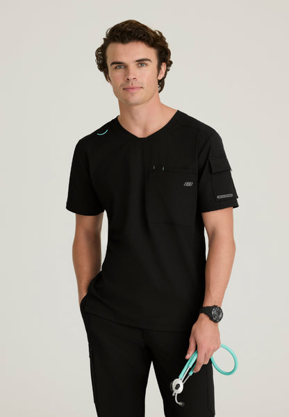 Station 3-Pocket Round Neck Scrub Top - Black