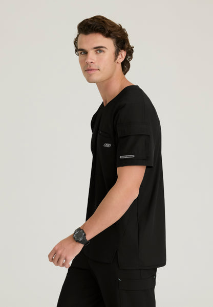 Station 3-Pocket Round Neck Scrub Top - Black
