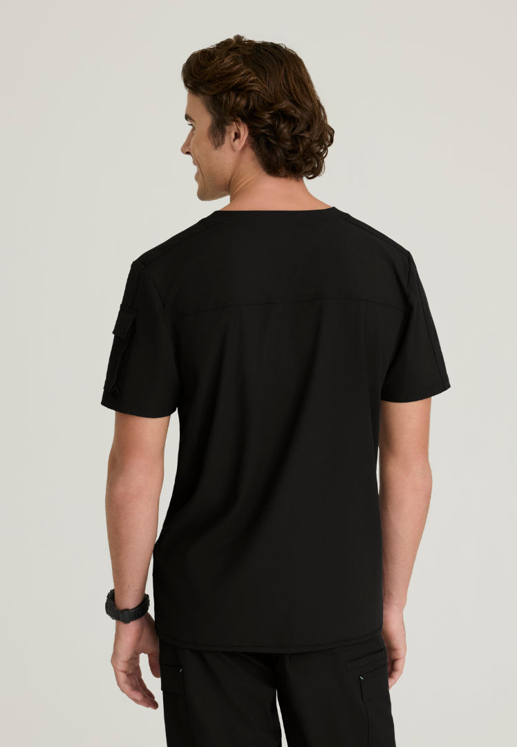 Station 3-Pocket Round Neck Scrub Top - Black