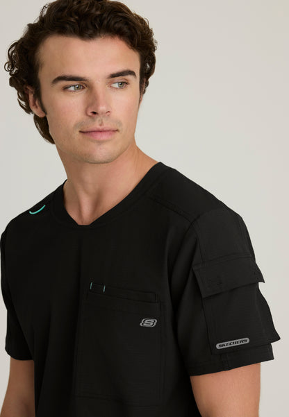 Station 3-Pocket Round Neck Scrub Top - Black