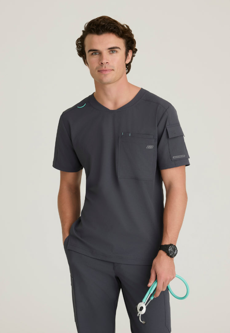 Station 3-Pocket Round Neck Scrub Top - Pewter