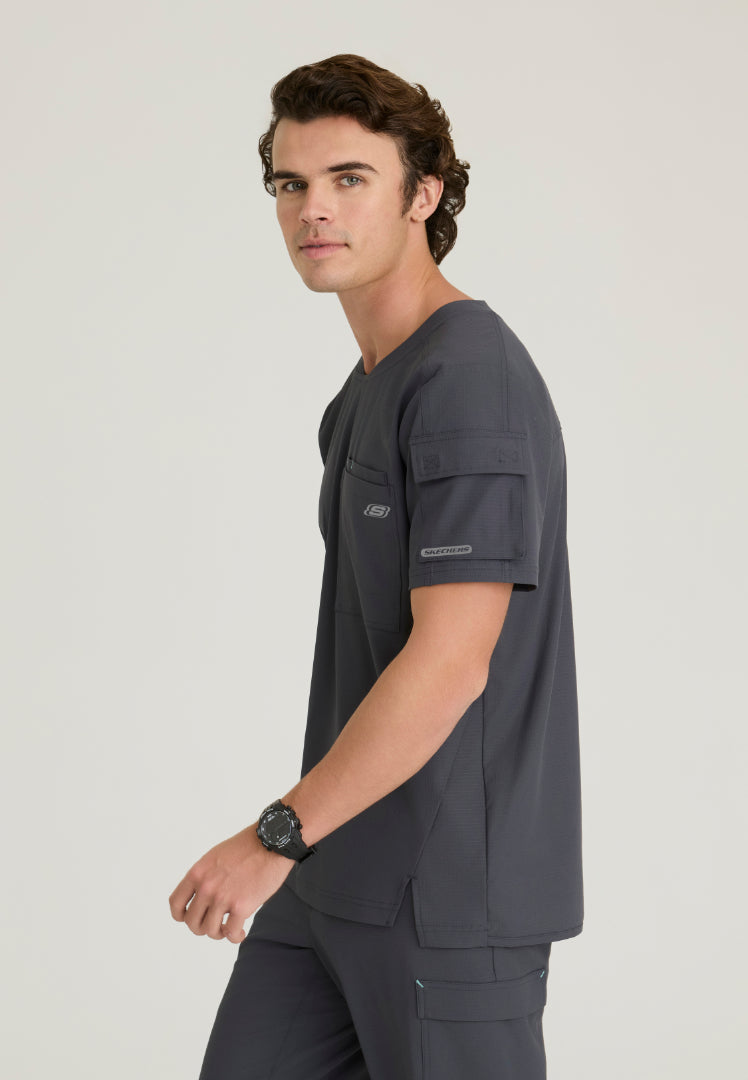 Station 3-Pocket Round Neck Scrub Top - Pewter