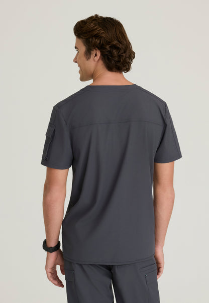 Station 3-Pocket Round Neck Scrub Top - Pewter