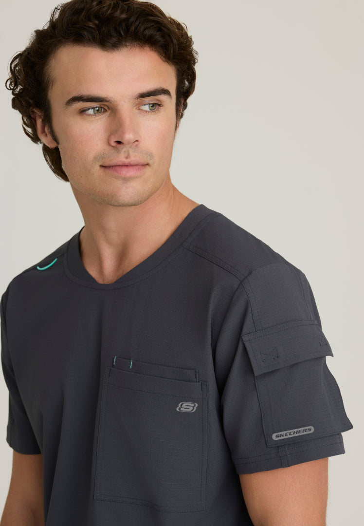 Station 3-Pocket Round Neck Scrub Top - Pewter