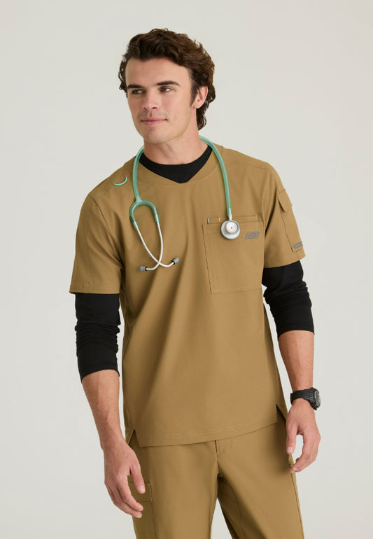 Station 3-Pocket Round Neck Scrub Top - Duffle