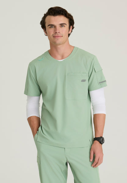 Station 3-Pocket Round Neck Scrub Top - Field Green