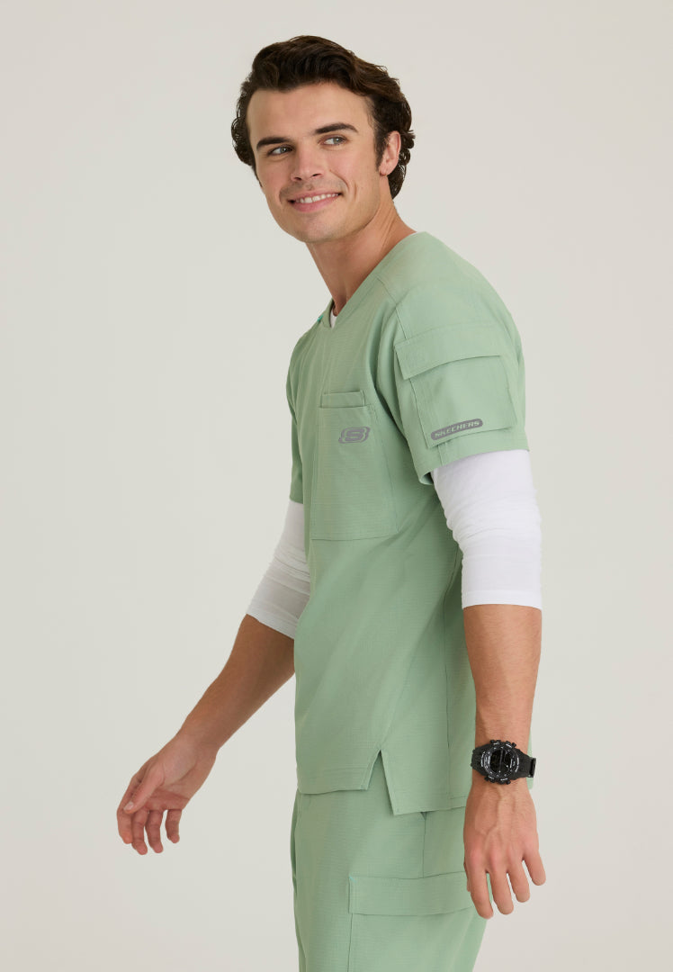 Station 3-Pocket Round Neck Scrub Top - Field Green