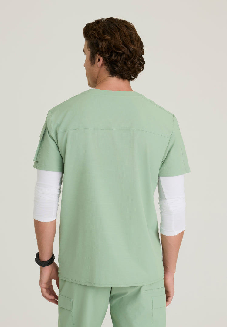 Station 3-Pocket Round Neck Scrub Top - Field Green