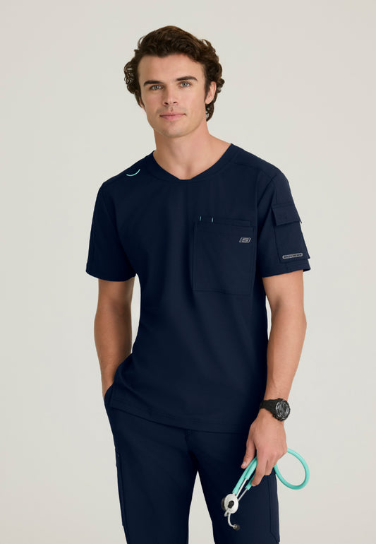 Station 3-Pocket Round Neck Scrub Top - Navy