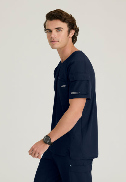 Station 3-Pocket Round Neck Scrub Top - Navy