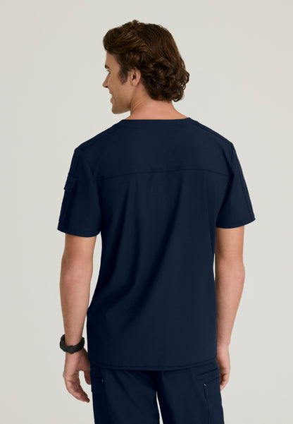 Station 3-Pocket Round Neck Scrub Top - Navy