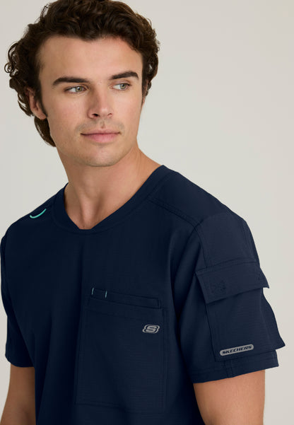 Station 3-Pocket Round Neck Scrub Top - Navy