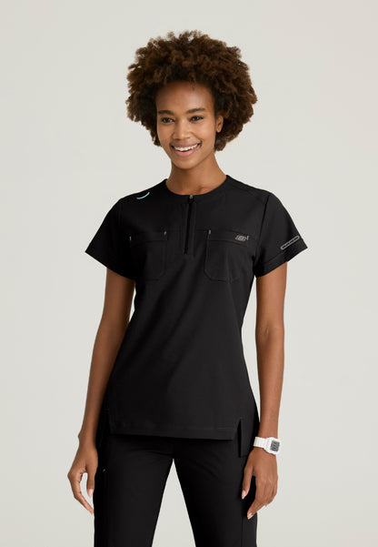 Trek Tuck-In Rounded Neck Scrub Top - Black
