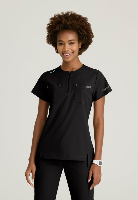 Trek Tuck-In Rounded Neck Scrub Top - Black