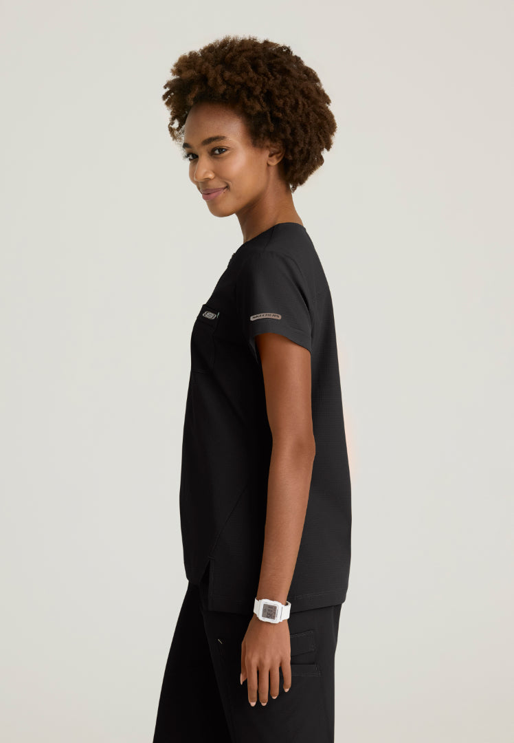 Trek Tuck-In Rounded Neck Scrub Top - Black