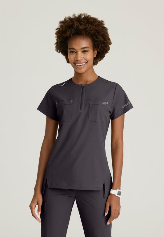 Trek Tuck-In Rounded Neck Scrub Top - Pewter
